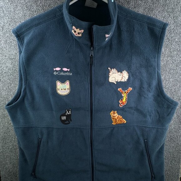 Columbia Women’s Cat Print Best Full Zip Blue Fleece 2XL Adult Sleeveless Pets - Picture 1 of 16